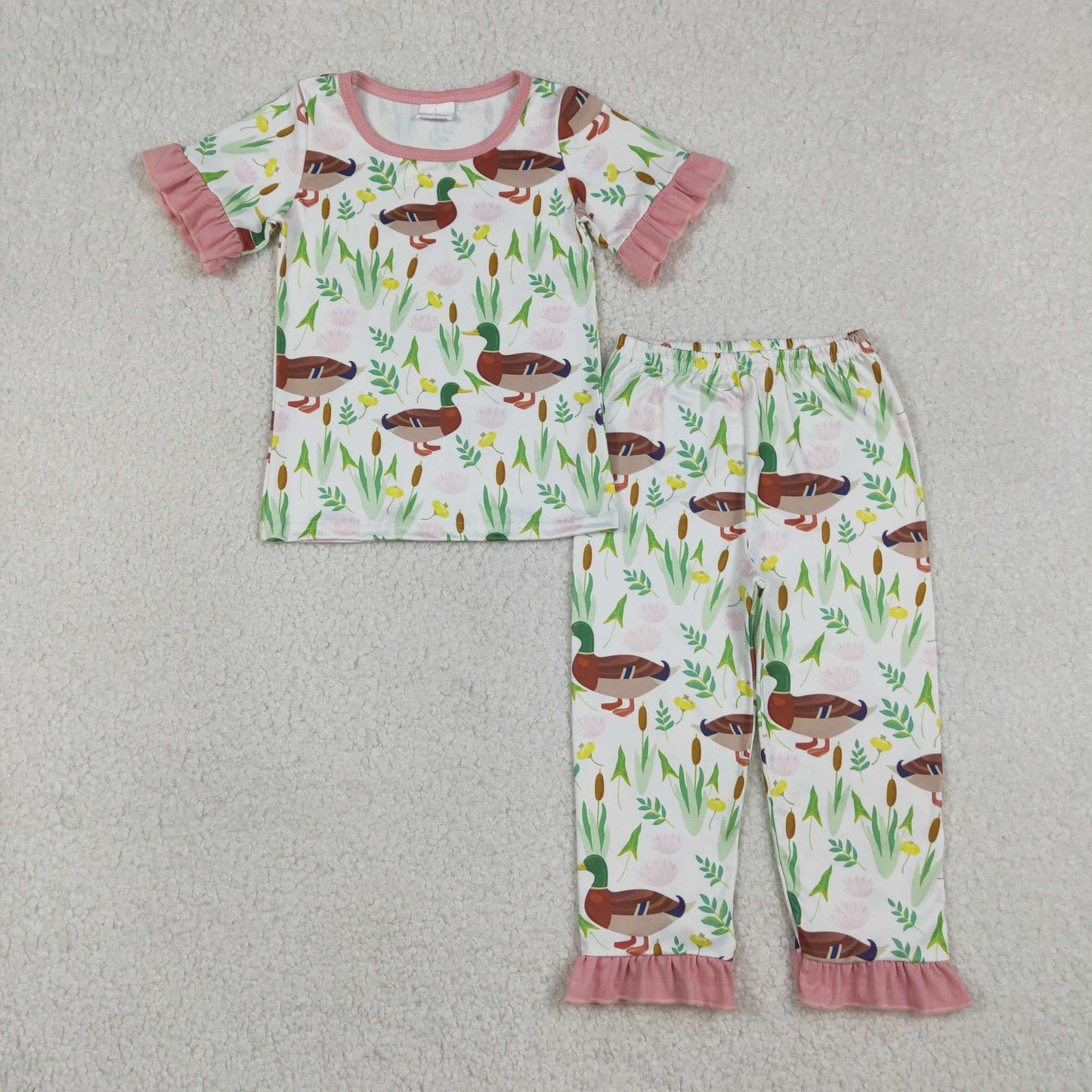 GSPO1252 Duck Flowers Print Girls Pajamas Clothes Set