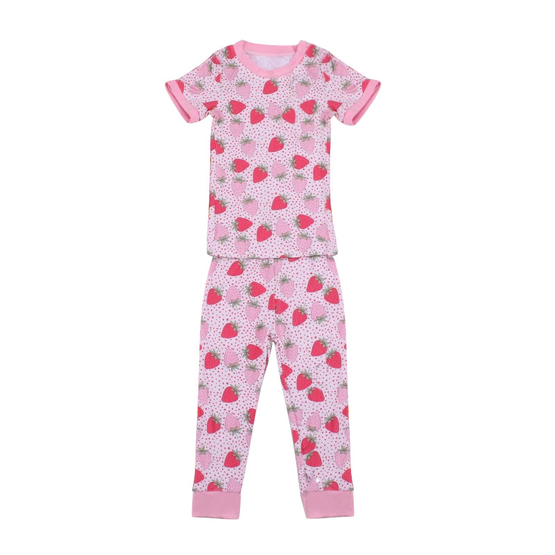 (Pre-order)GSPO1387 Strawberry Print Girls Pajamas Clothes Set