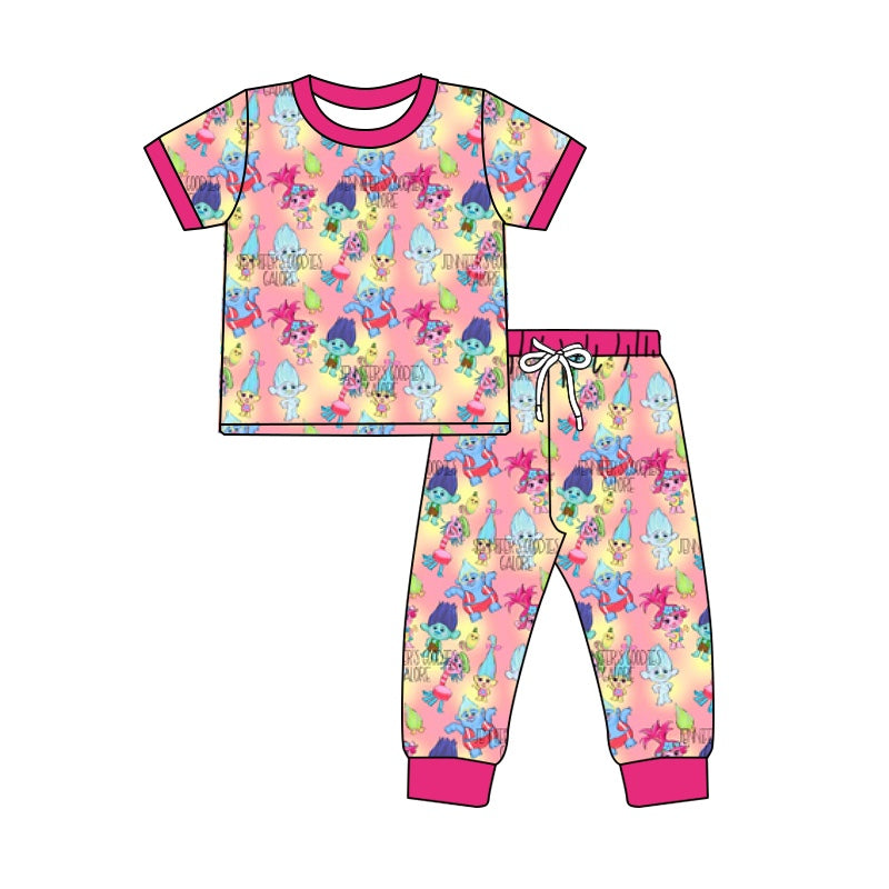 (Pre-order)GSPO1421 Long Hair Cartoon Figure Print Girls Pajamas Clothes Set