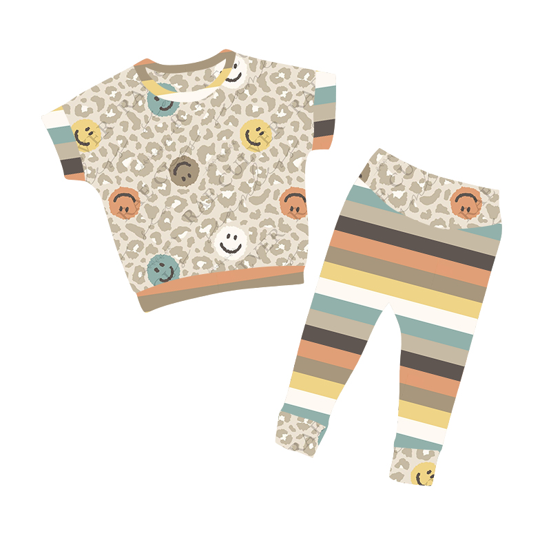 (Pre-order)GSPO1422 Smiling Face Leopard Print Girls Clothes Set