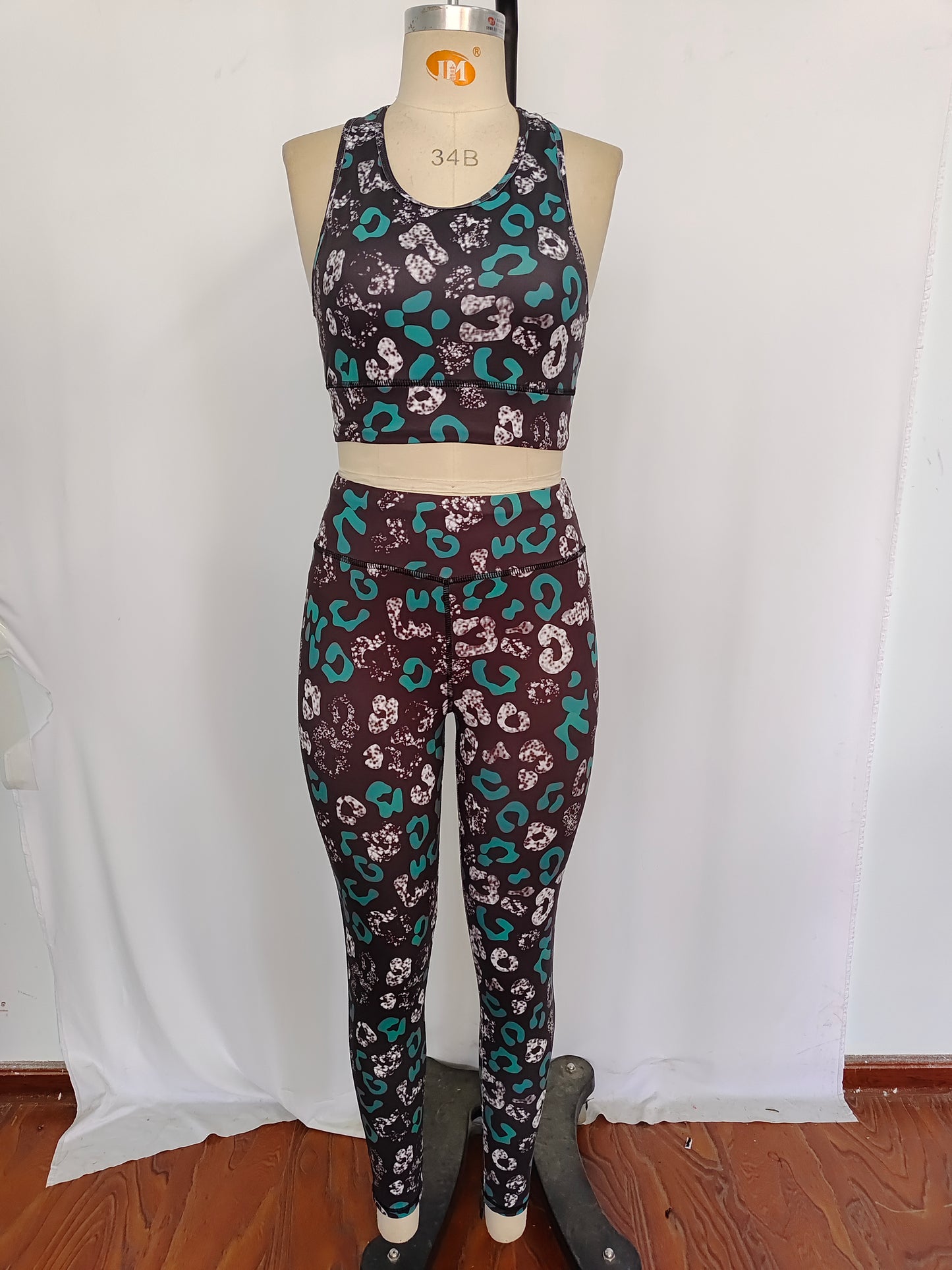 GSPO1462 Adult Black Leopard Print Woman Yoga Clothes Set
