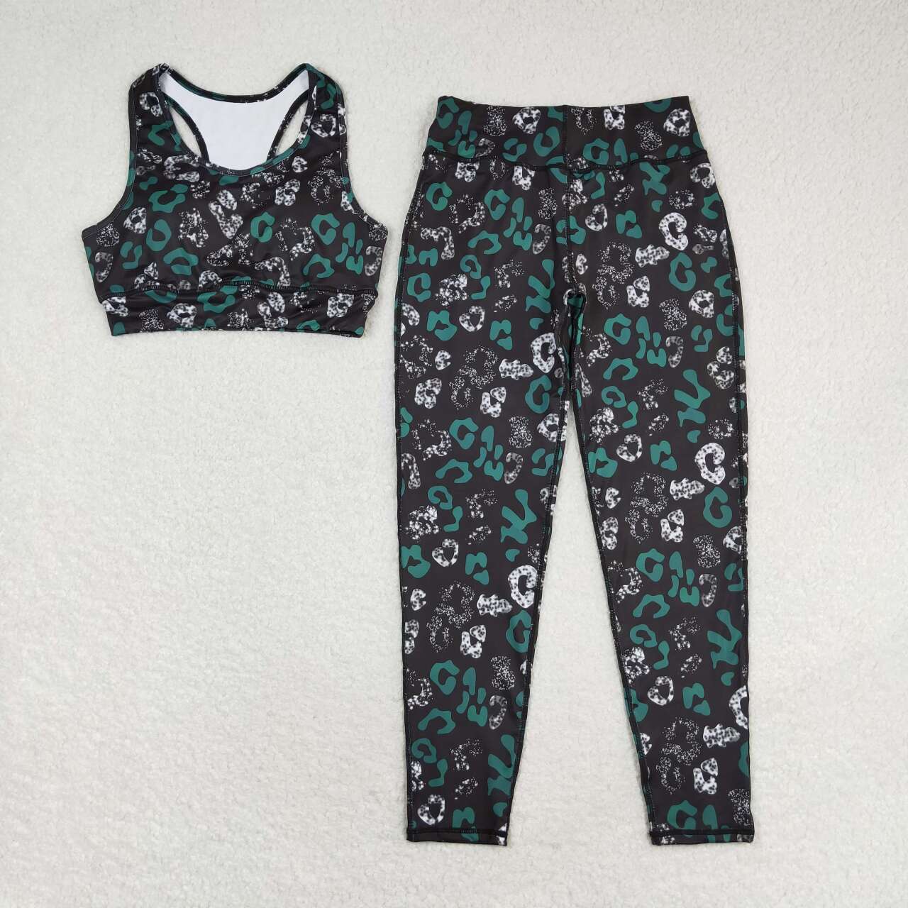 GSPO1462 Adult Black Leopard Print Woman Yoga Clothes Set