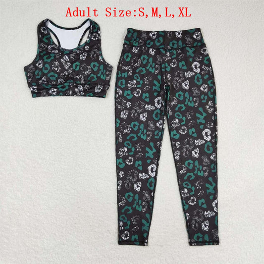 GSPO1462 Adult Black Leopard Print Woman Yoga Clothes Set