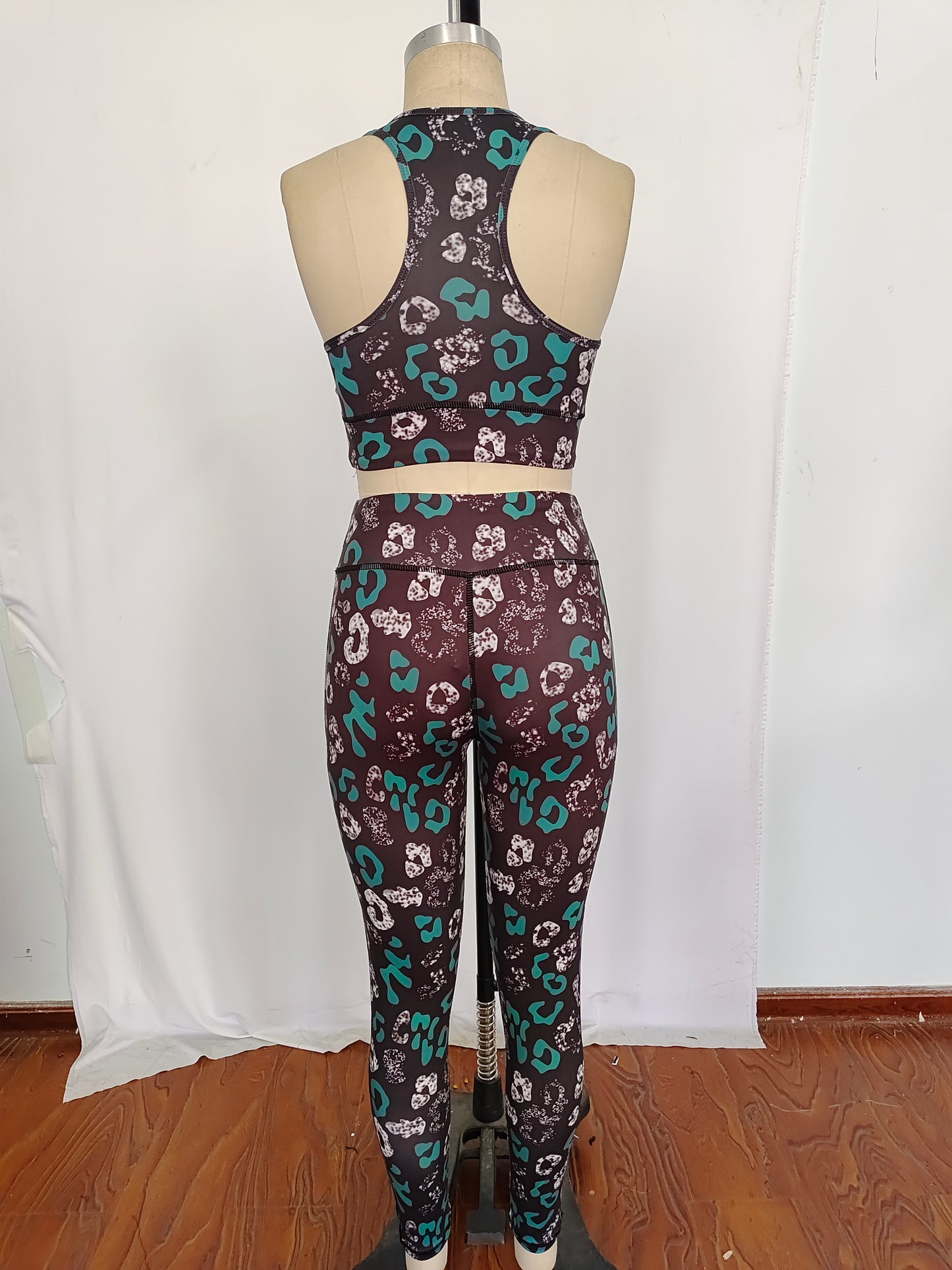 GSPO1462 Adult Black Leopard Print Woman Yoga Clothes Set