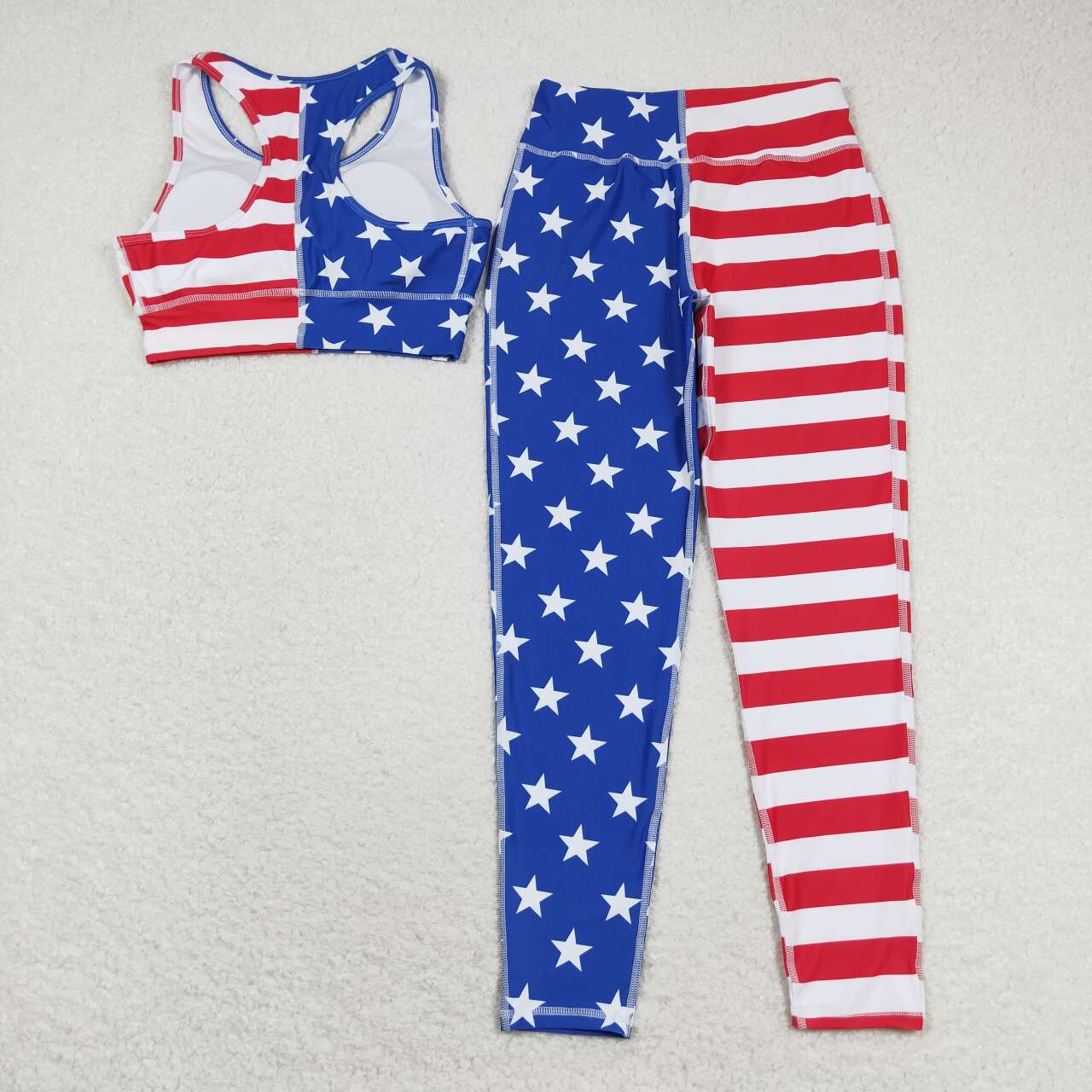 GSPO1486 Adult Red Stripes Stars Print Woman 4th of July Yoga Clothes Set