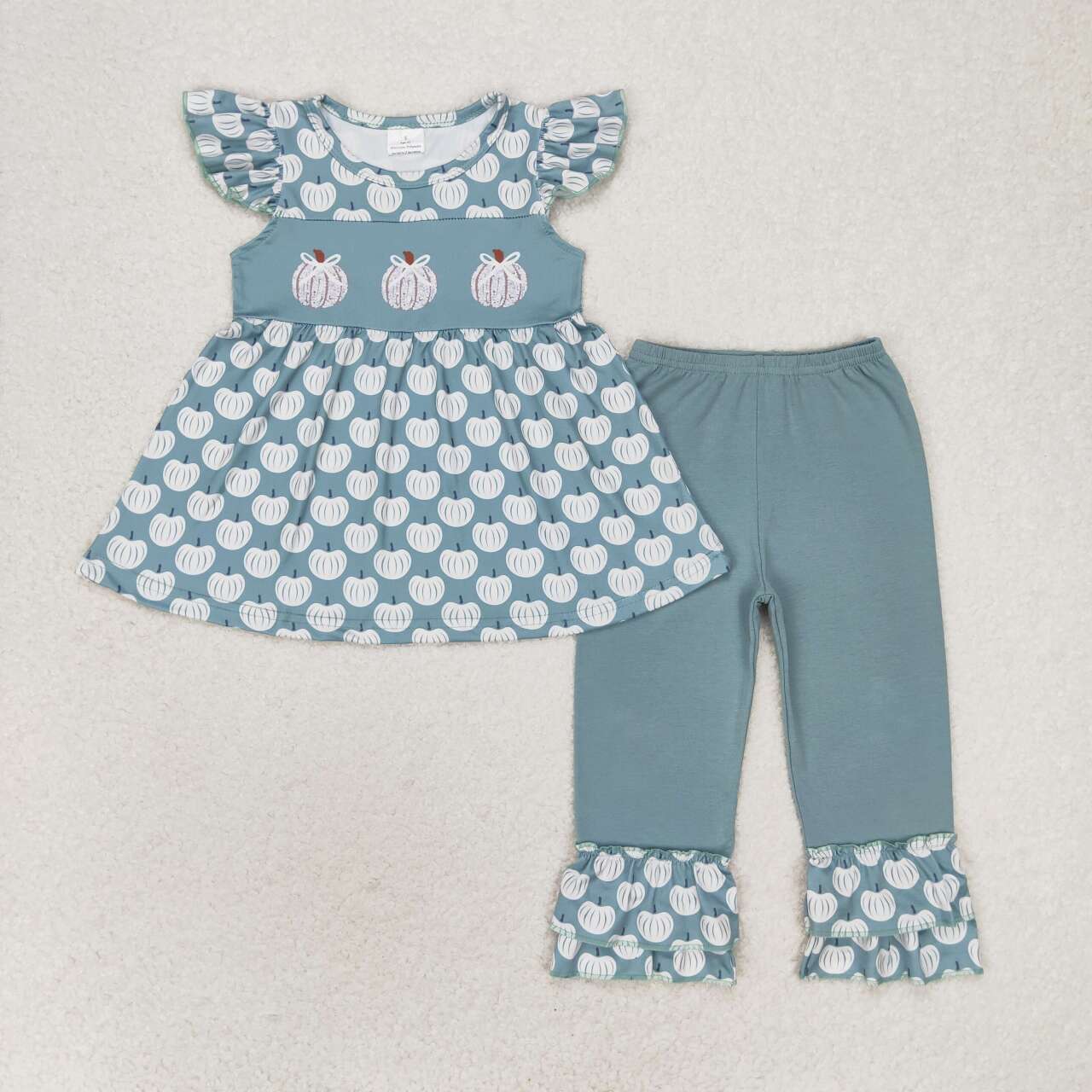 GSPO1532 Pumpkin Tunic Top Ruffle Pants Girls Fall Clothes Set