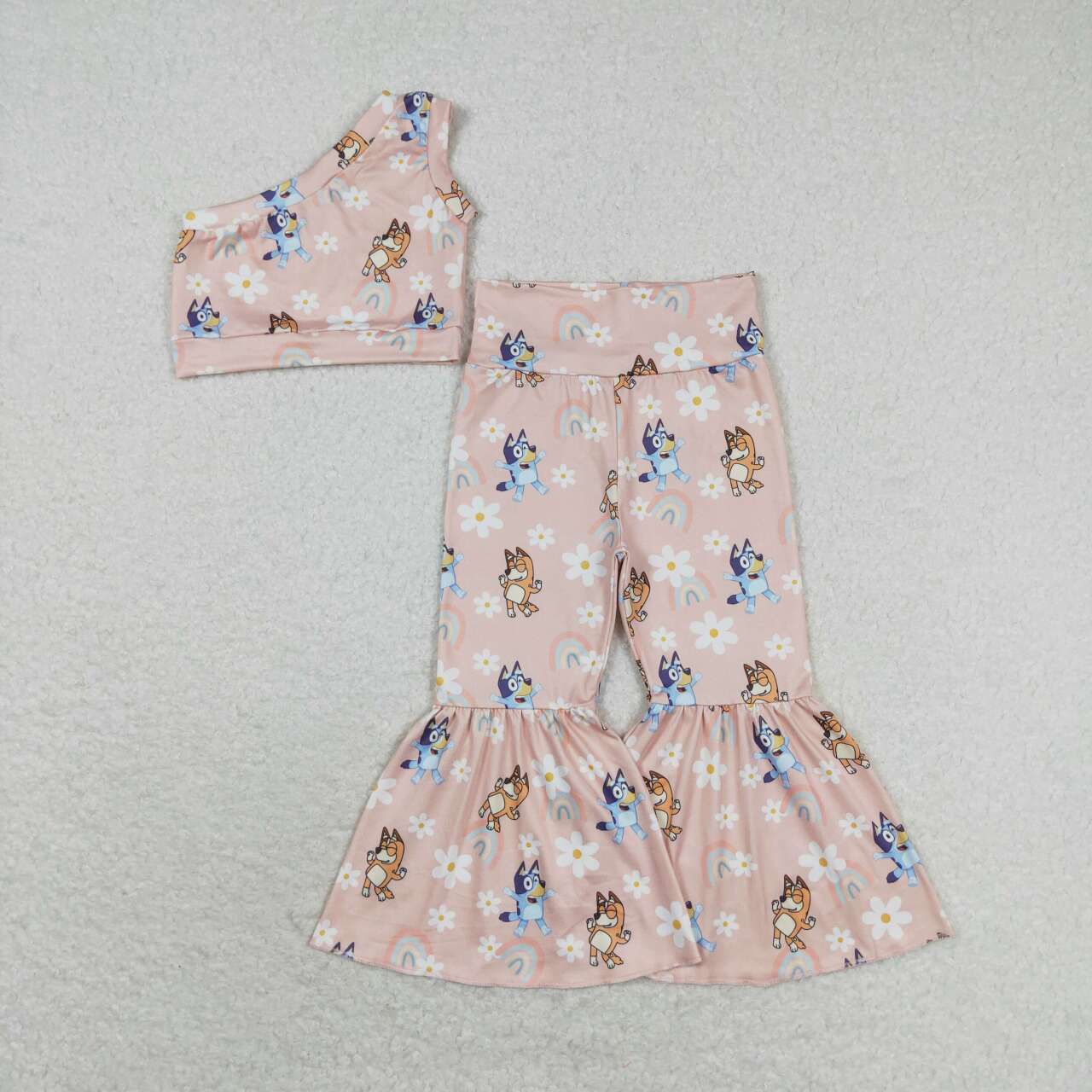 GSPO1536 Cartoon Dog Flowers Print Girls Clothes Set