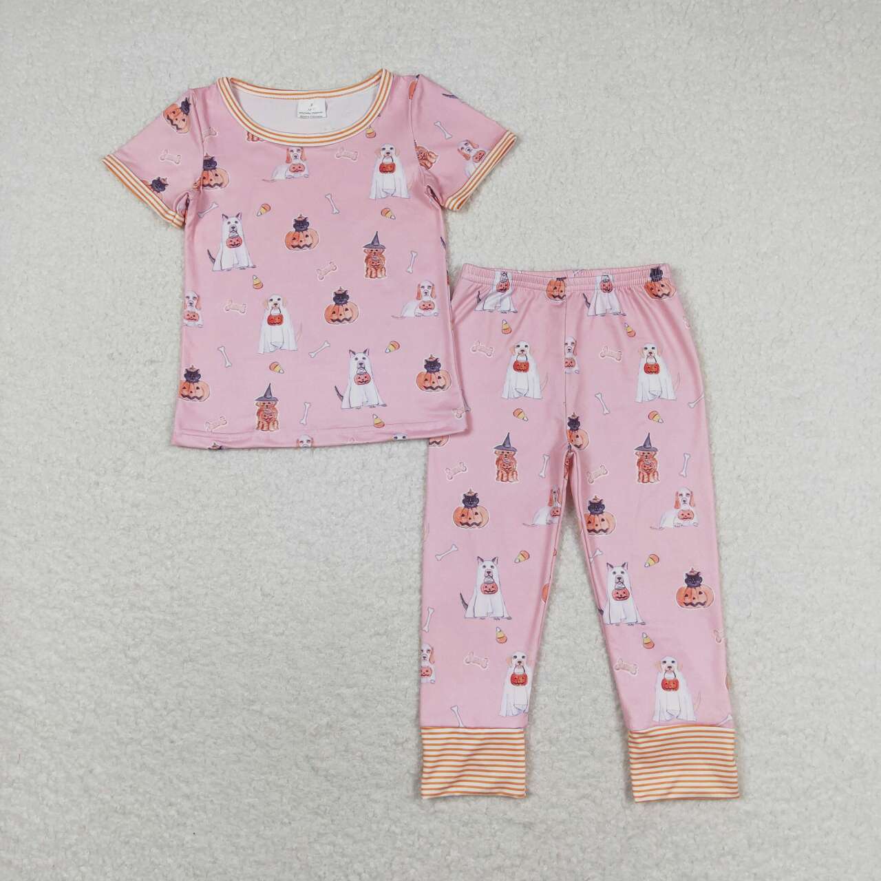GSPO1538 Dog Pumpkin Print Girls Halloween Pajamas Clothes Set