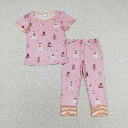GSPO1538 Dog Pumpkin Print Girls Halloween Pajamas Clothes Set