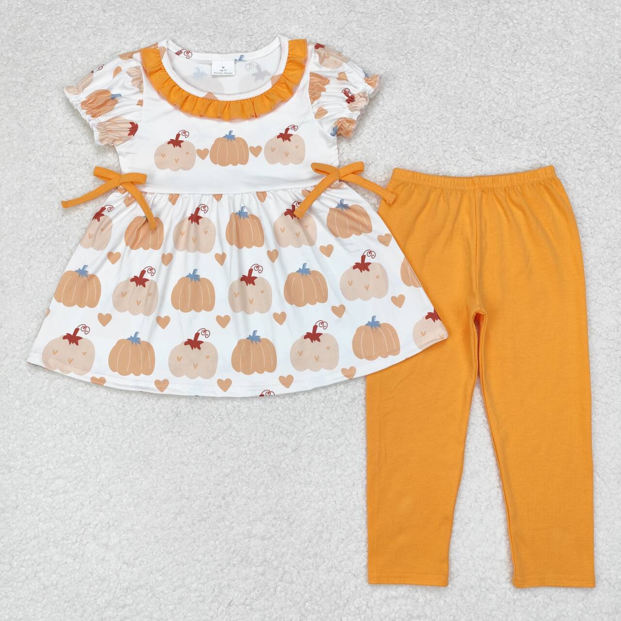 GSPO1566 Pumpkin Tunic Top Legging Pants Girls Fall Clothes Set