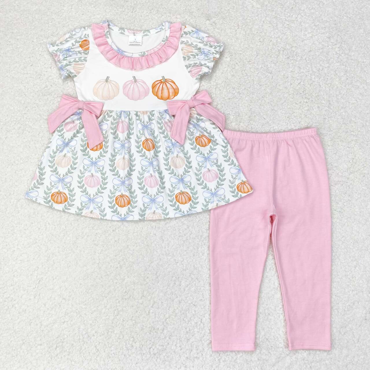 GSPO1601 Pumpkin Tunic Top Pink Legging Pants Girls Fall Clothes Set