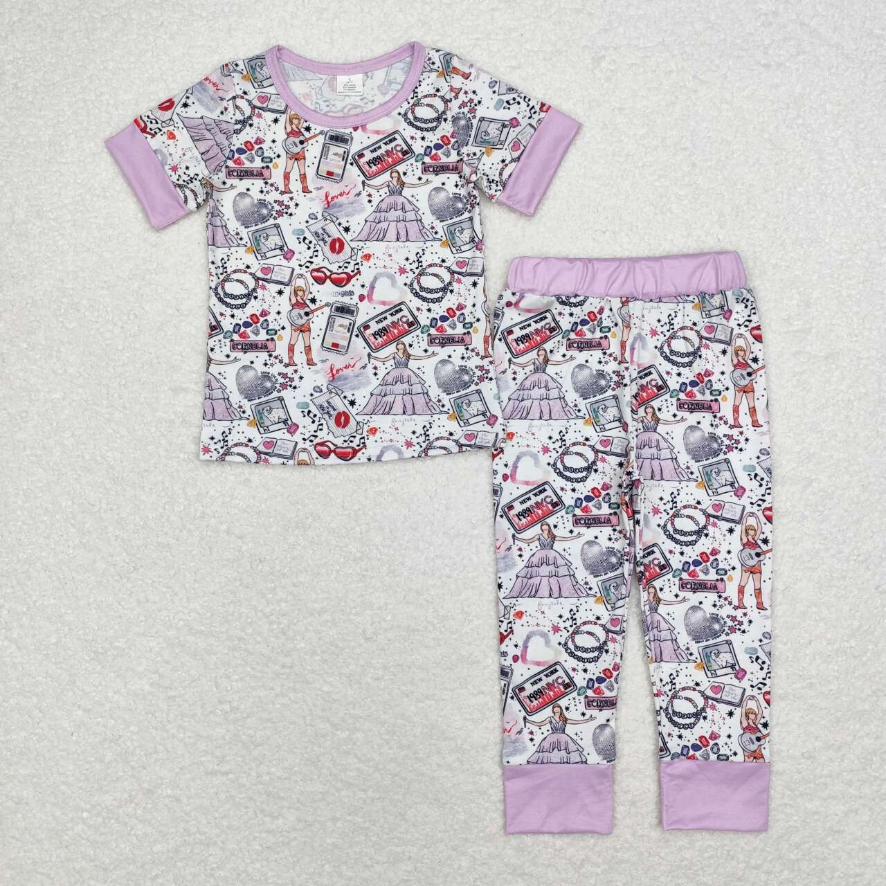 GSPO1656 Singer Swiftie 1989 NYC Print Girls Bamboo Pajamas Clothes Set