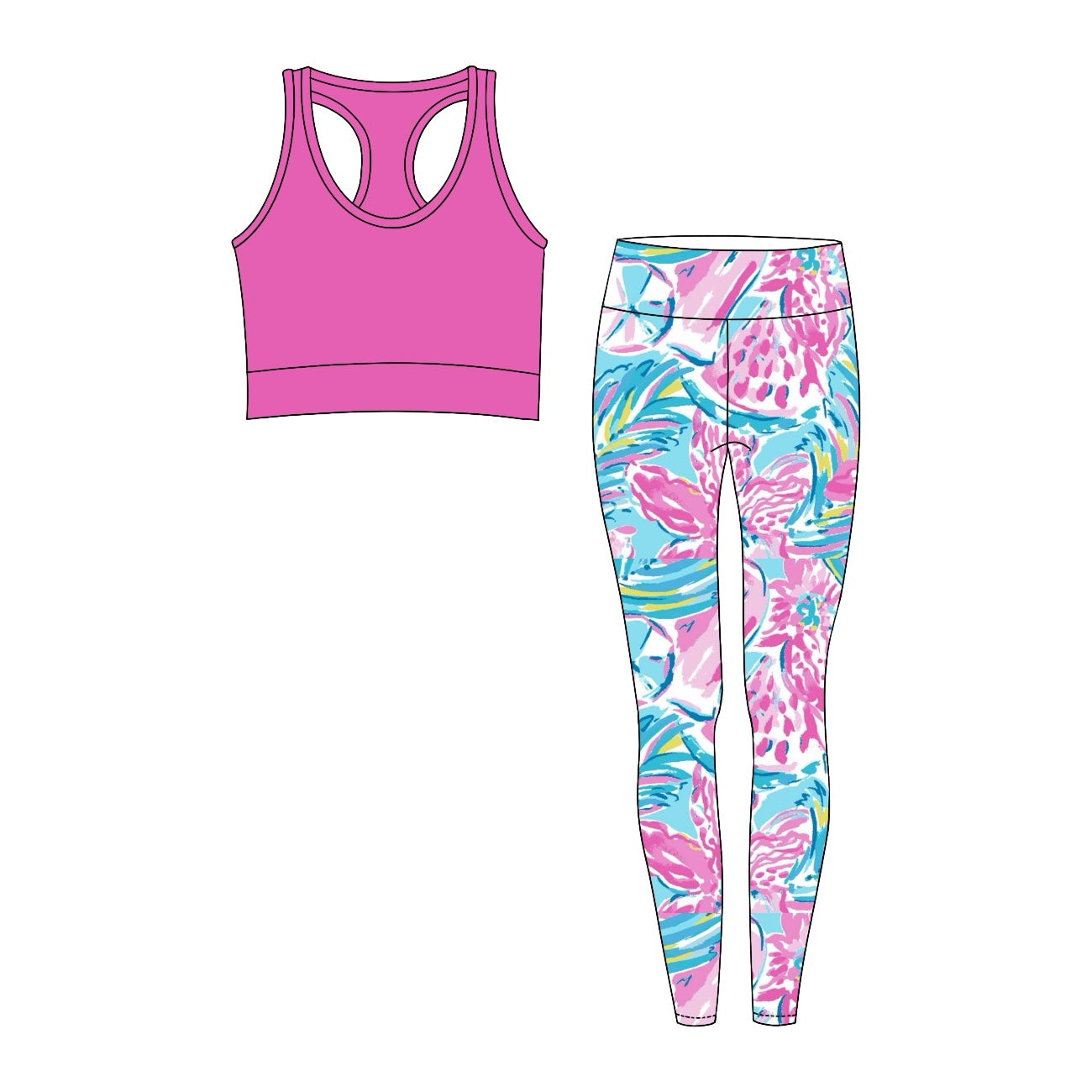 (Pre-order)GSPO1662 Adult Seaweed Hotpink Print Woman Yoga Clothes Set