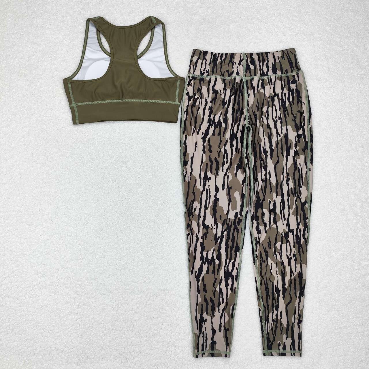 GSPO1666 Adult Dark Green Camo Print Woman Yoga Clothes Set