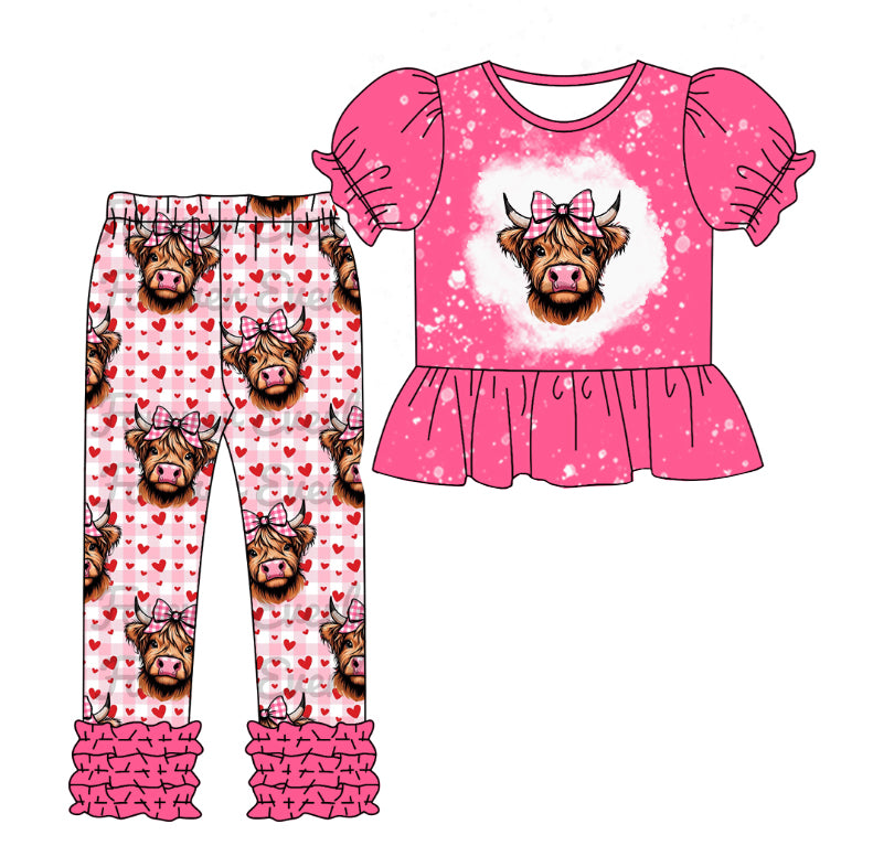 (Pre-order)GSPO1756 Heifer Pink Heart Pants Girls Valentine's Day Clothes Set