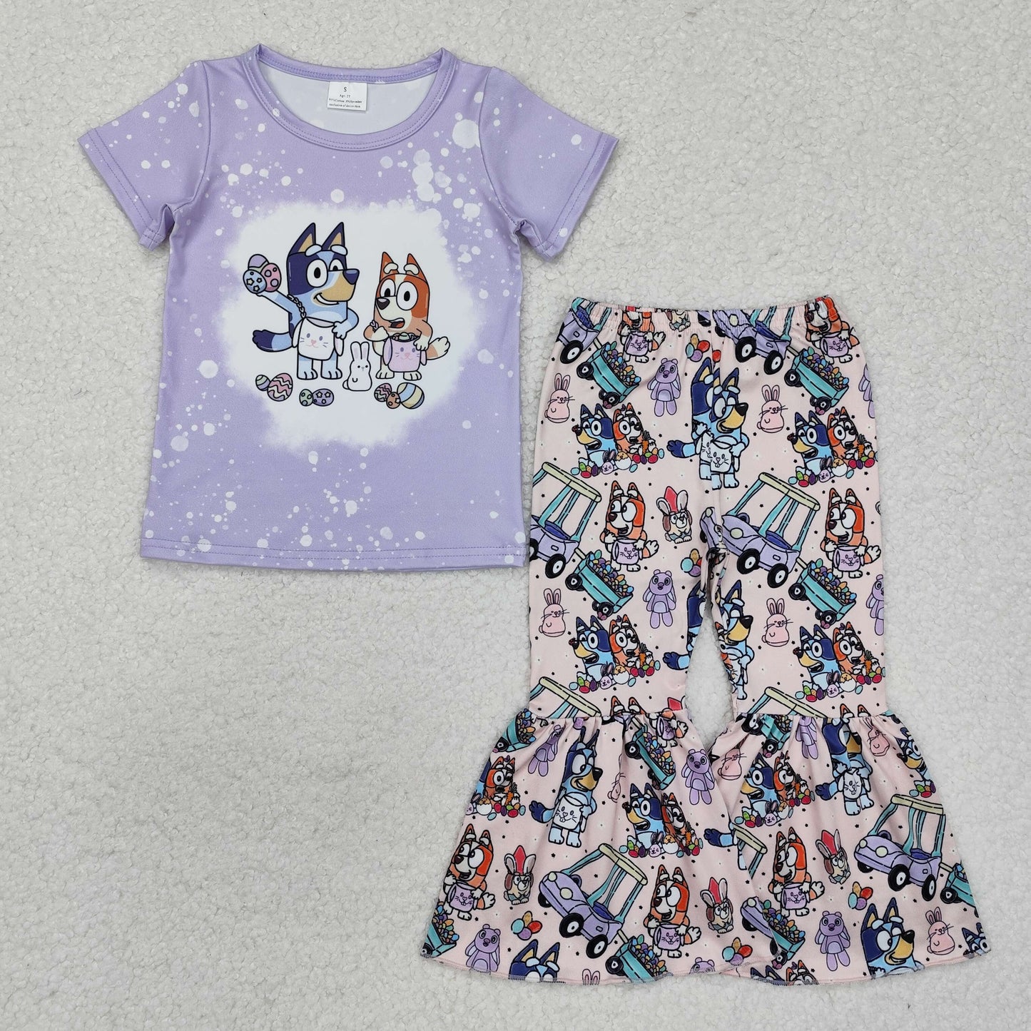 Cartoon Dog Purple Print Sisters Easter Matching Clothes