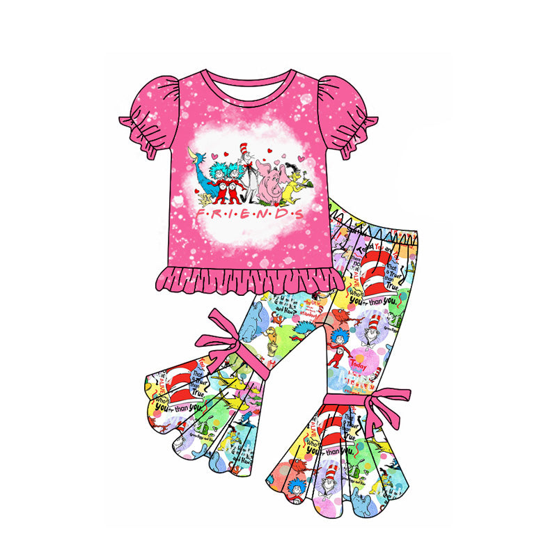 (Pre-order)GSPO1864 Dr.Reading Pink Print Bell Pants Girls Clothes Set