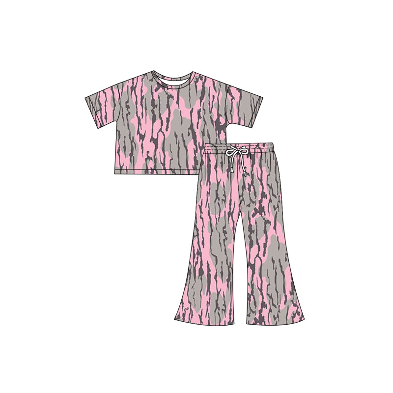 (Pre-order)GSPO1897 Pink Camo Print Pants Girls Clothes Set