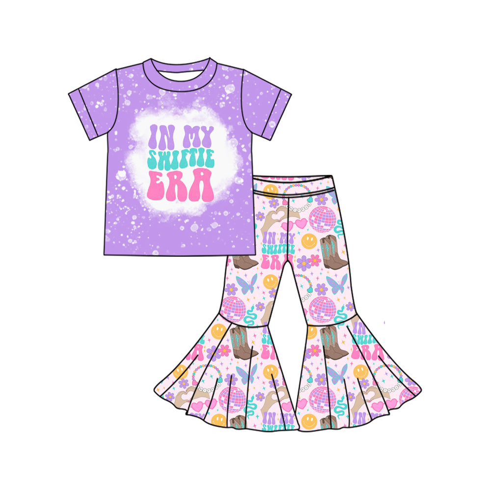 (Pre-order)GSPO1922 Singer Swiftie Purple Print Bell Pants Girls Clothes Set