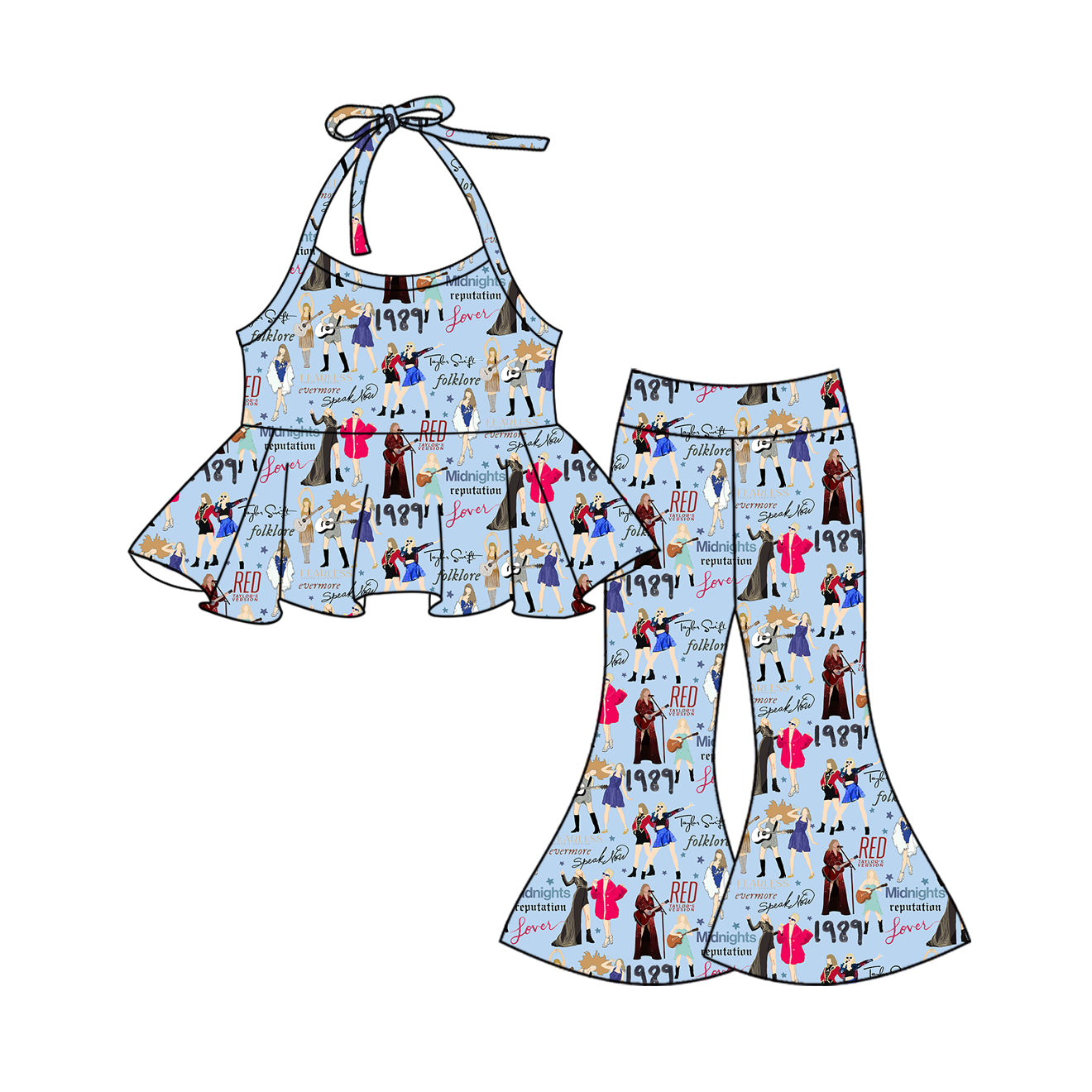 (Pre-order)GSPO1991 Singer Swiftie Blue Halter Top Ball Pants Girls Clothes Set
