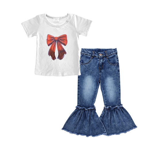 (Pre-order) GSPO1998 Western Coquette Top Blue Denim Bell Jeans Girls Clothes Set