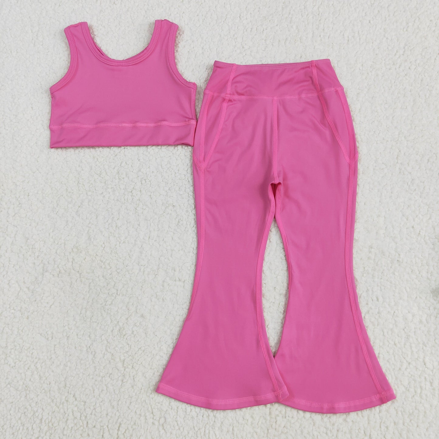 3 Colors Crop Top Bell Pants Girls Summer Yoga Clothes Set Sisters Wear