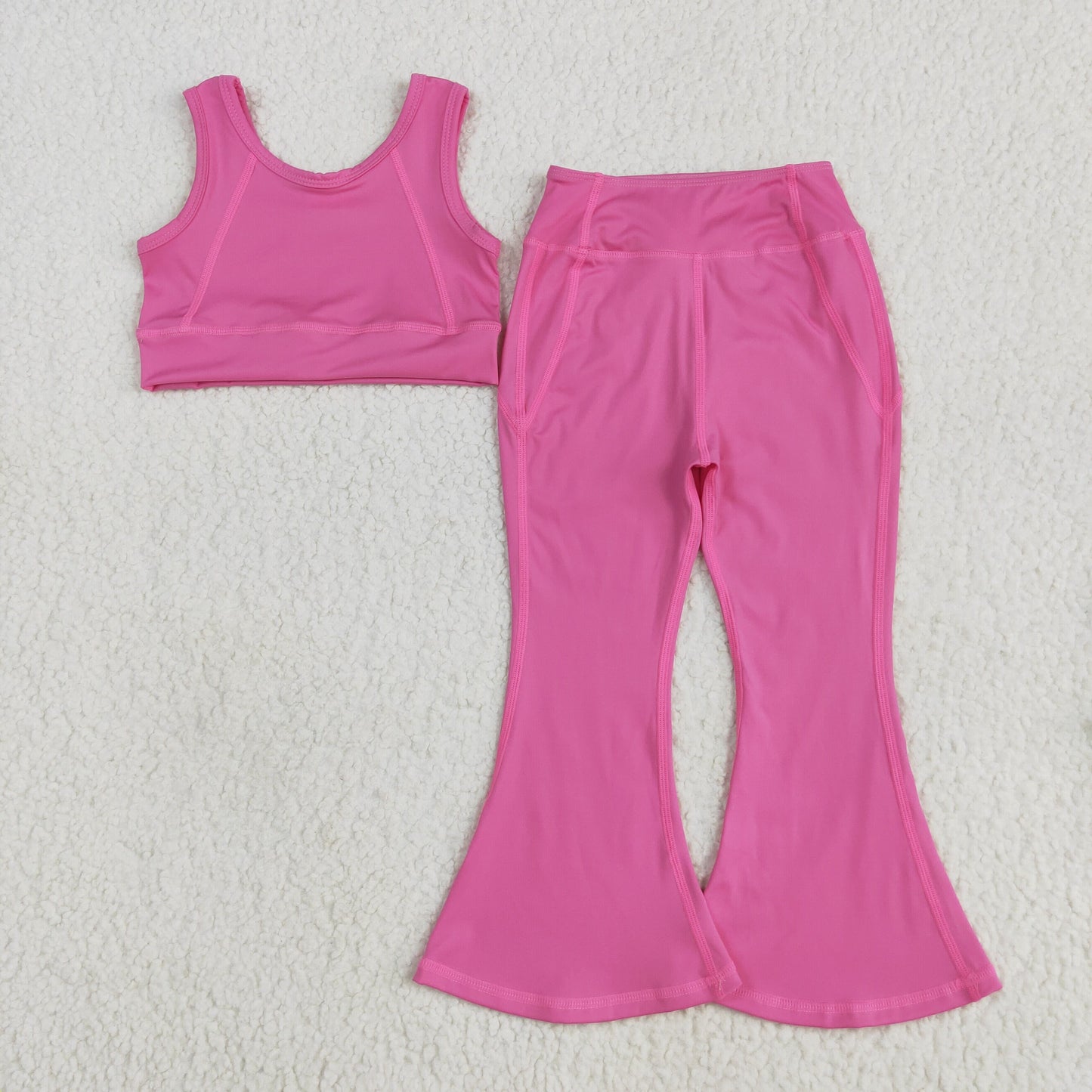3 Colors Crop Top Bell Pants Girls Summer Yoga Clothes Set Sisters Wear