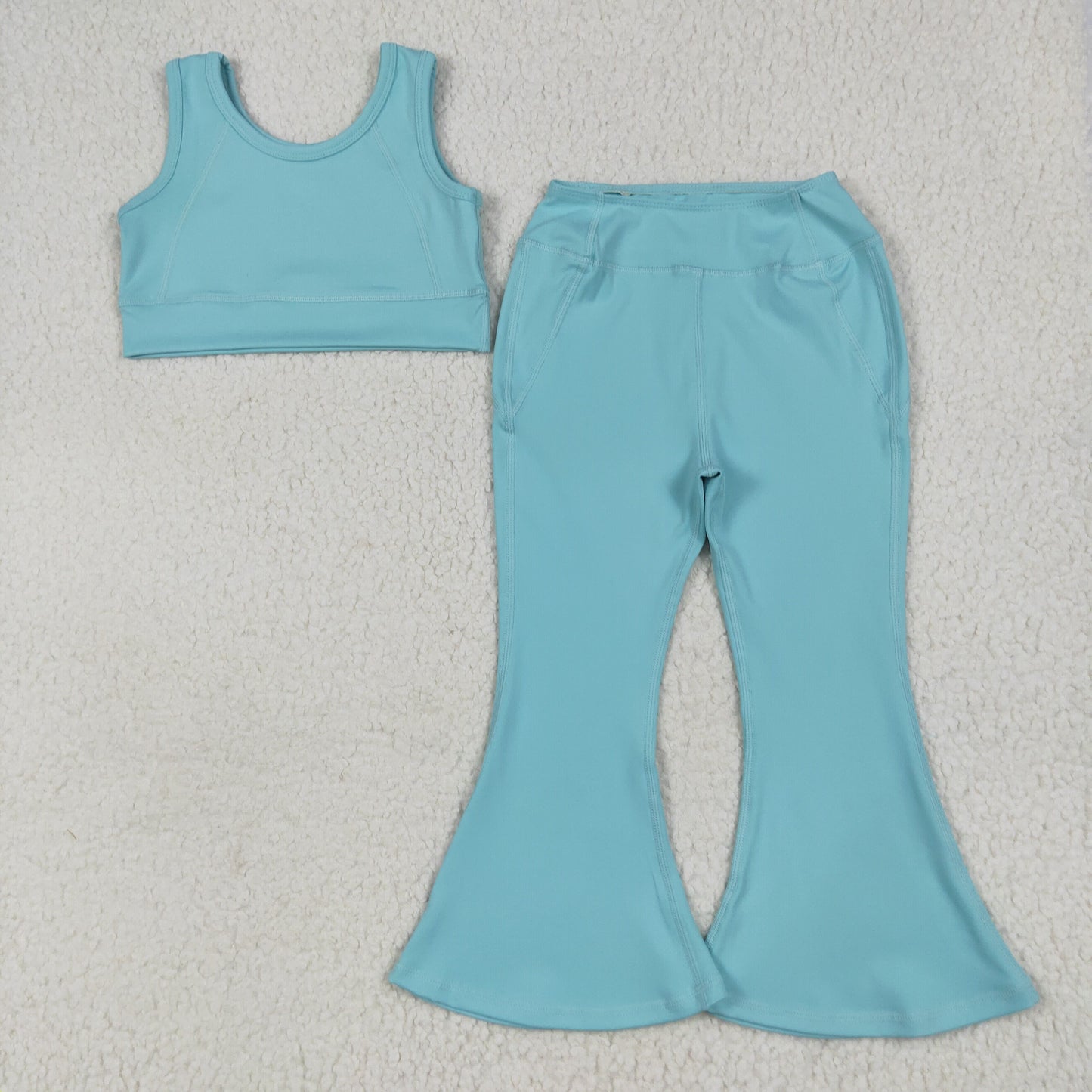3 Colors Crop Top Bell Pants Girls Summer Yoga Clothes Set Sisters Wear