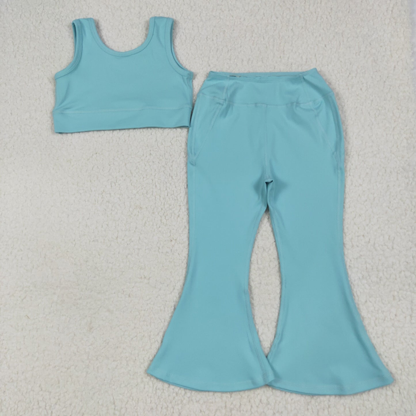 3 Colors Crop Top Bell Pants Girls Summer Yoga Clothes Set Sisters Wear