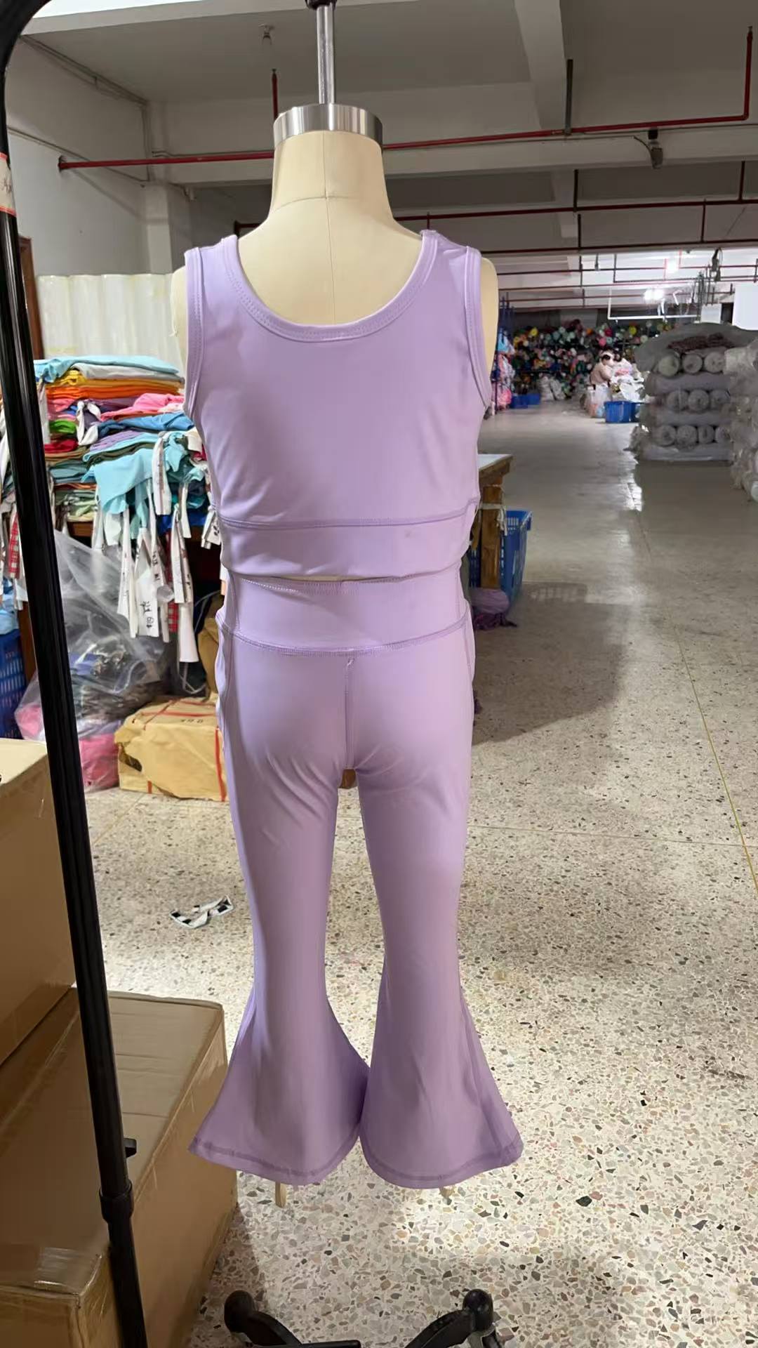 GSPO2006 Purple Color Crop Top Bell Pants Girls Summer Yoga Clothes Set