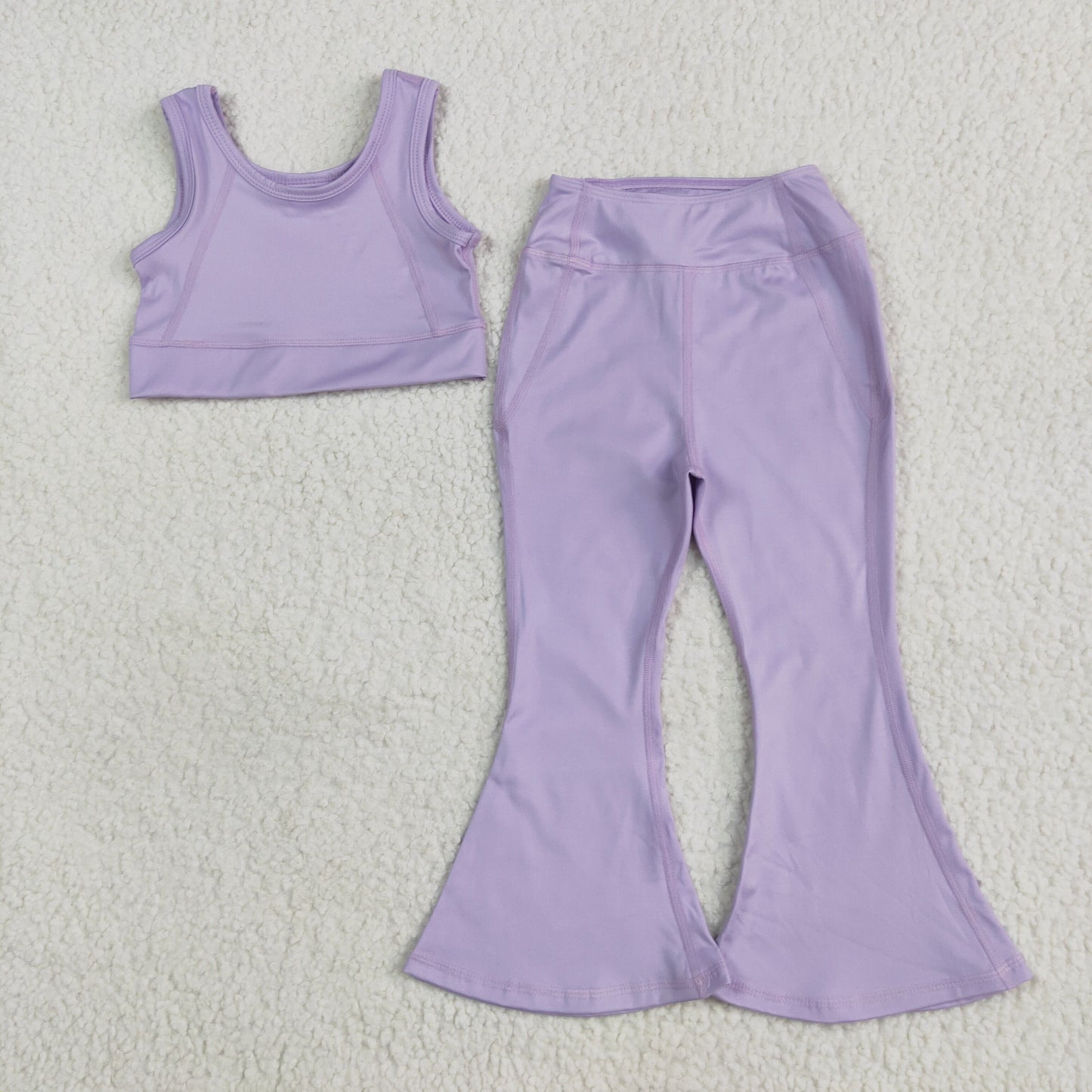3 Colors Crop Top Bell Pants Girls Summer Yoga Clothes Set Sisters Wear