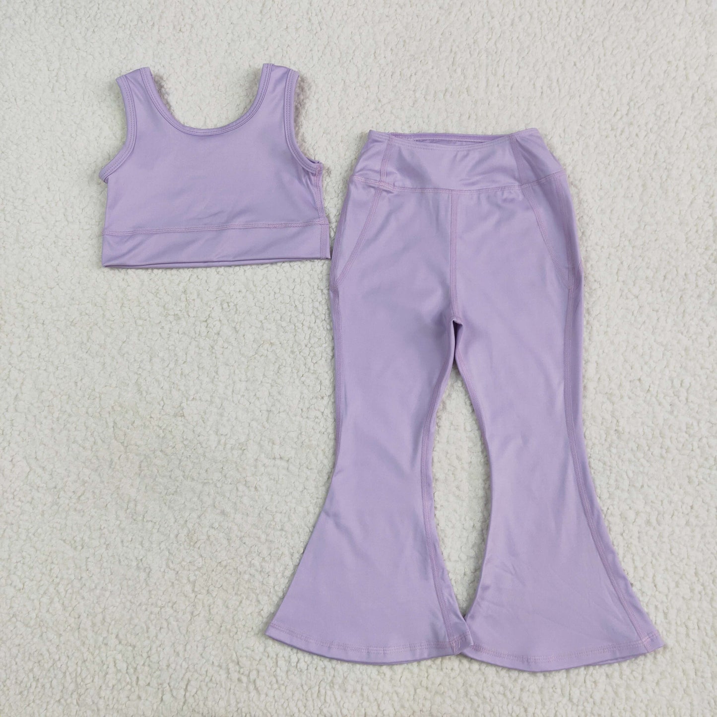 3 Colors Crop Top Bell Pants Girls Summer Yoga Clothes Set Sisters Wear