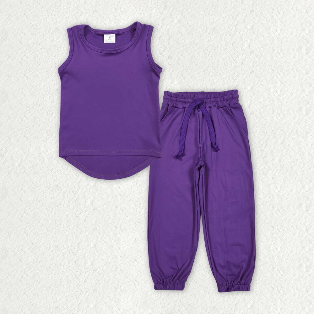 GSPO2029 Purple Tank Top Joggers Pants Girls Yoga Clothes Set