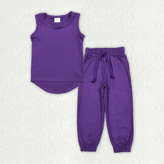 GSPO2029 Purple Tank Top Joggers Pants Girls Yoga Clothes Set