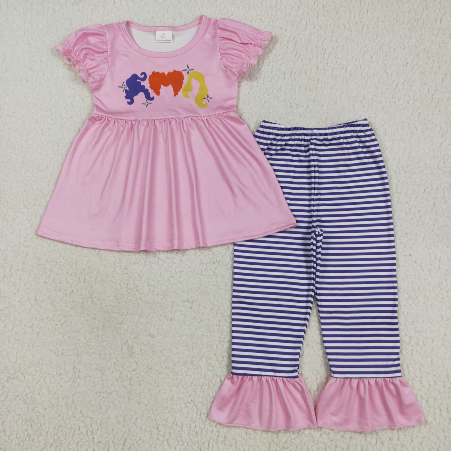 GSPO2043 Witch Pink Tunic Top Stripes Pants Girls Halloween Clothes Set