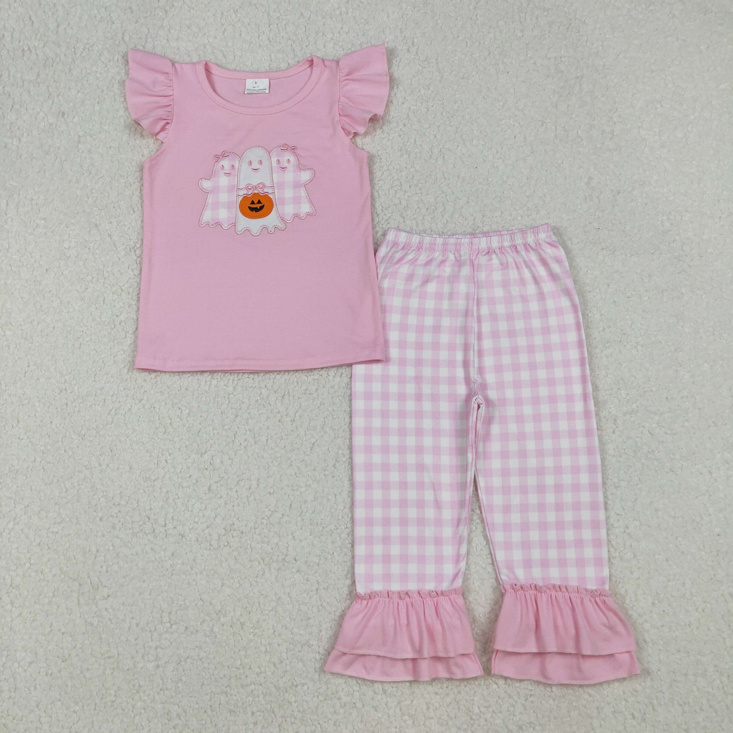 Spooky Pumpkin Embroidery Plaid Kids Halloween Matching Clothes Sibling Wear