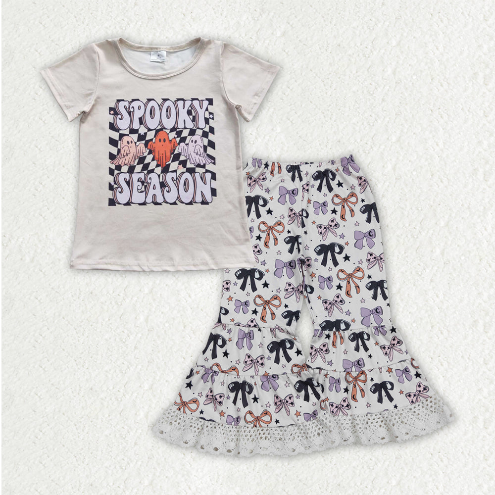GSPO2066 Spooky Season Top Bows Bell Pants Girls Halloween Clothes Set