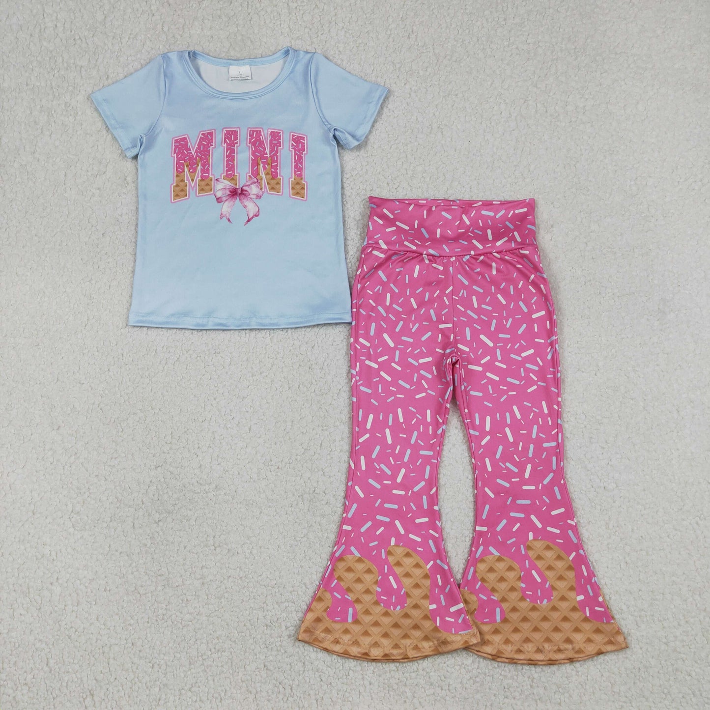 GSPO2107 MINI Bow Blue Top Pink Sprinkles Bell Pants Girls Clothes Set