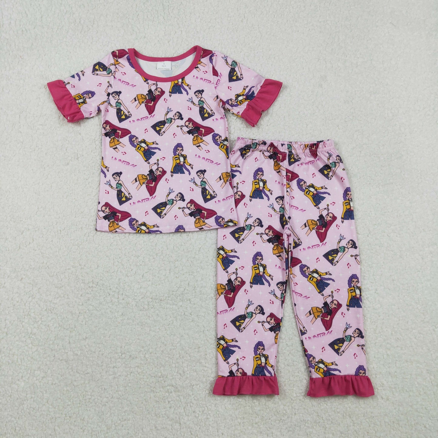 GSPO2121 Cartoon Demon Movie Pink Print Girls Pajamas Clothes Set