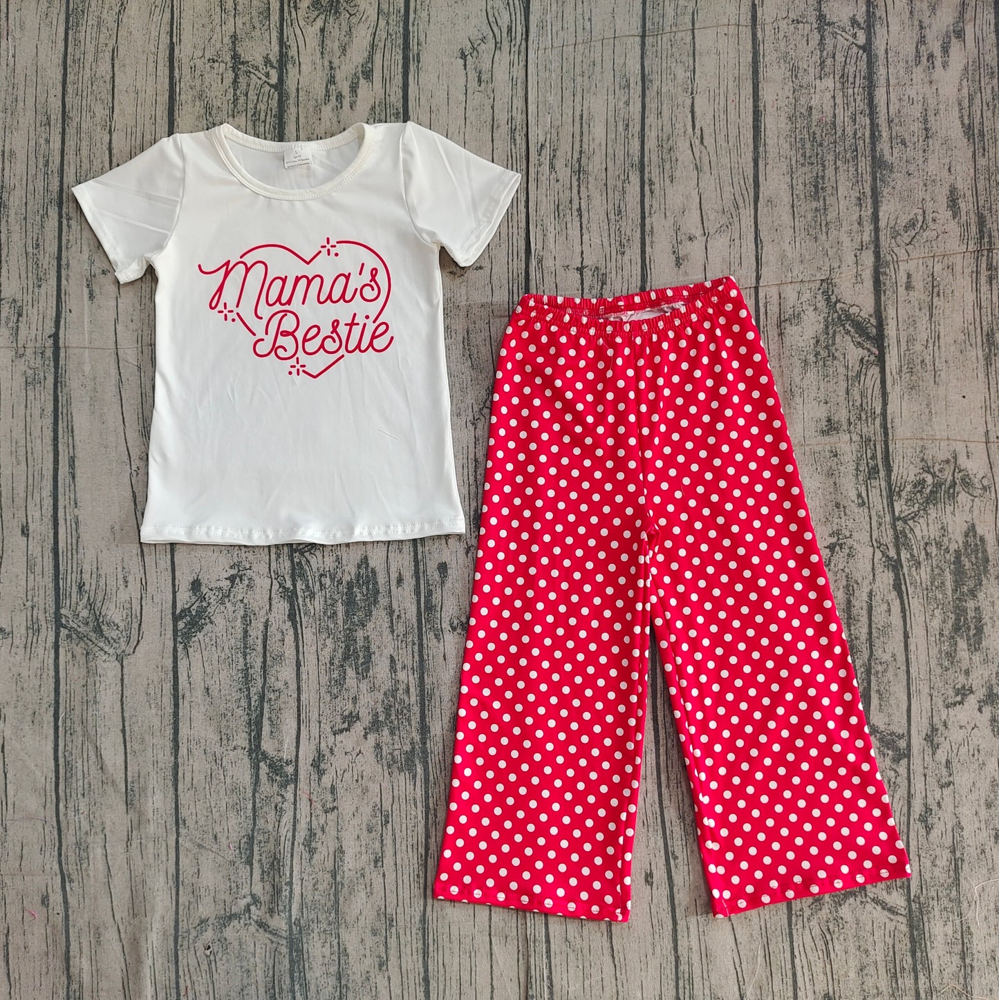 (Pre-order)GSPO2250 MAMA'S BESTIE Top Red Dots Pants Girls Valentine's Day Clothes Set