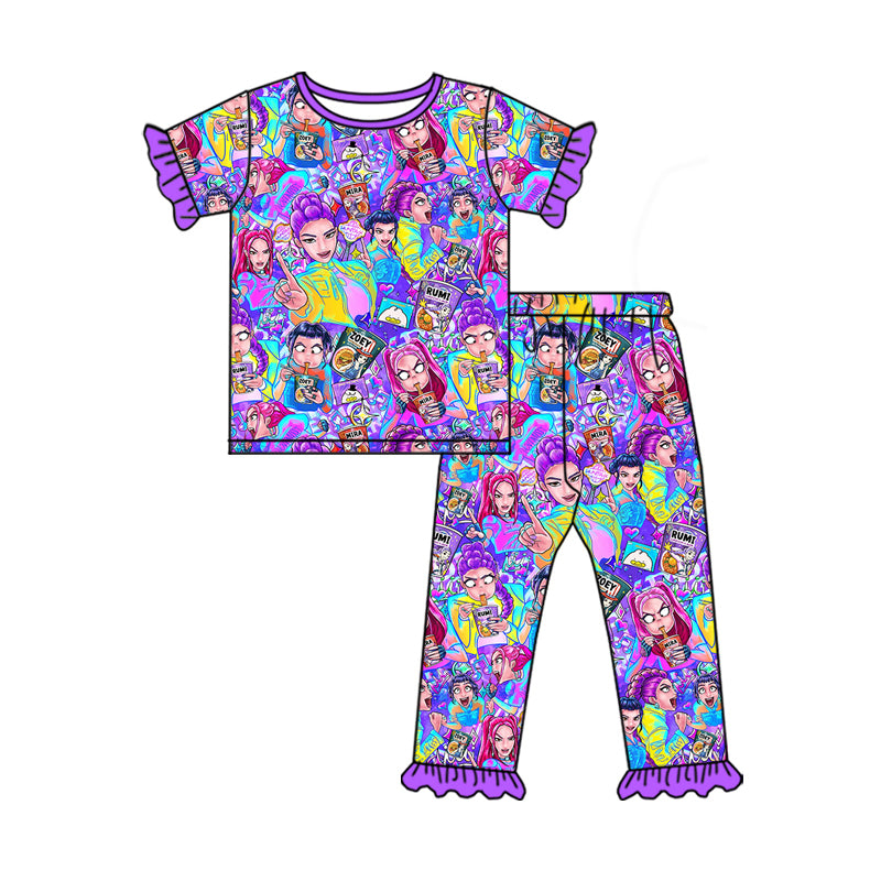 (Pre-order)GSPO2273 Cartoon Demon Movie Purple Print Girls Pajamas Clothes Set