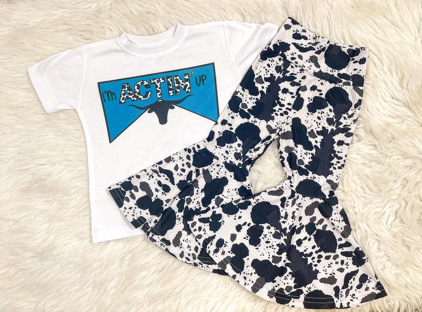 (Pre-order)GSPO2274 I'm ACTIN Up Top Bell Pants Girls Western Clothes Set