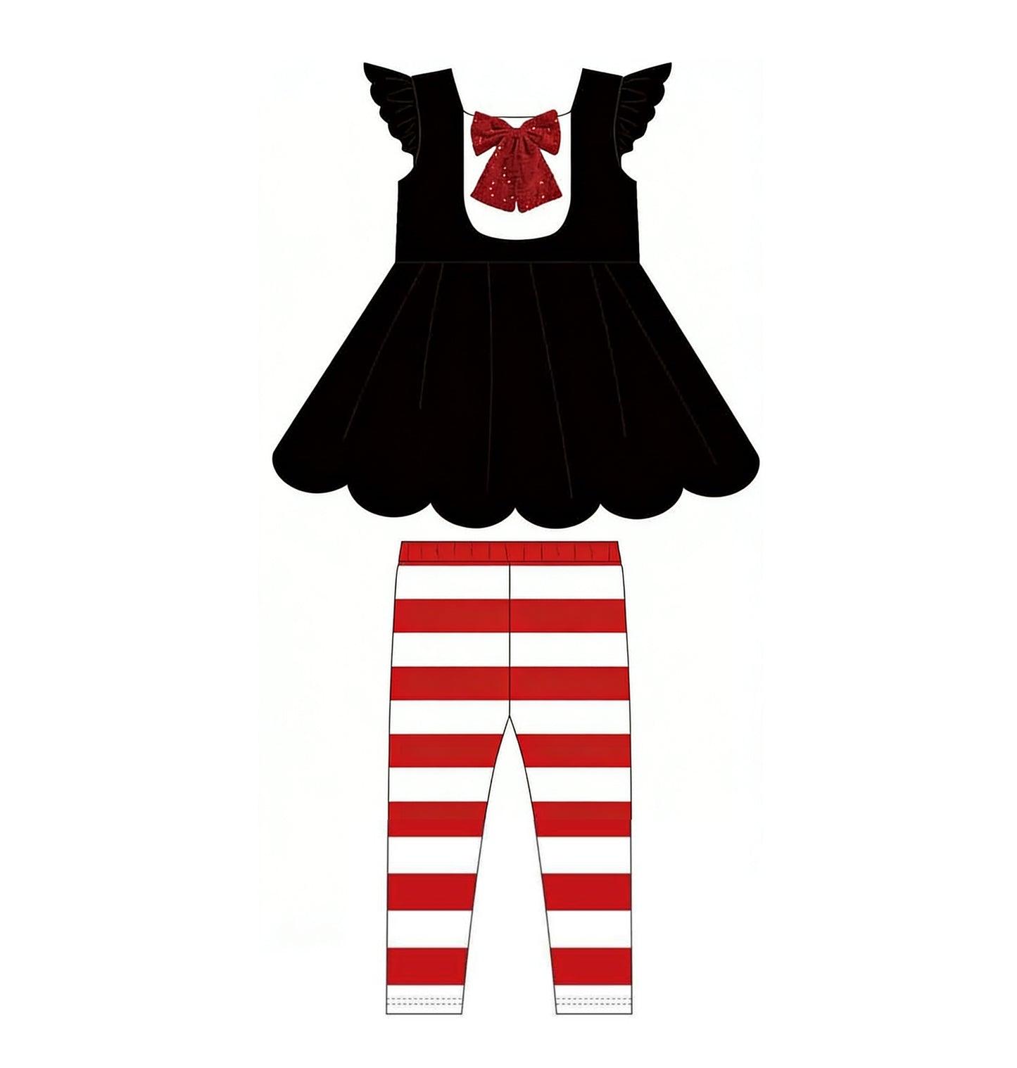 (Pre-order)GSPO2283 Black Tunic Top Stripes Pants Girls Clothes Set