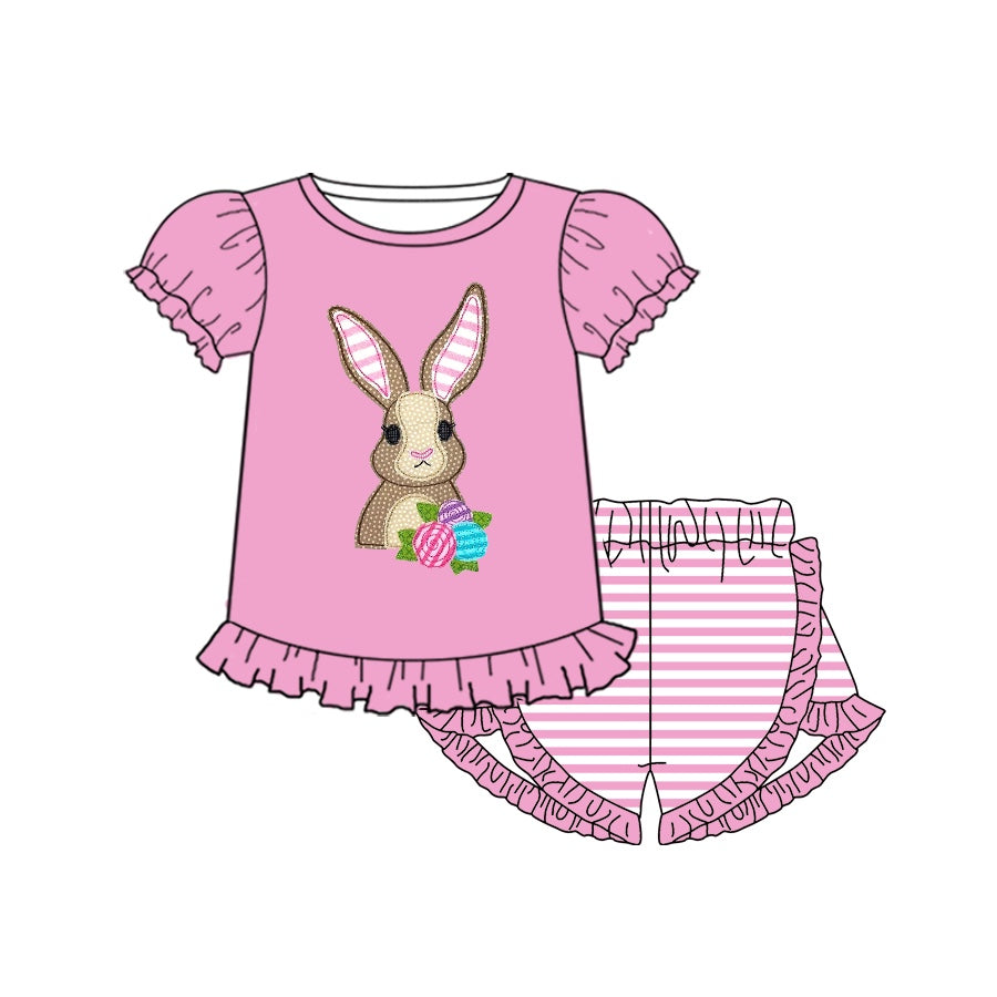 (Pre-order)GSSO0369 Bunny Print Pink Girls Shorts Clothes Set