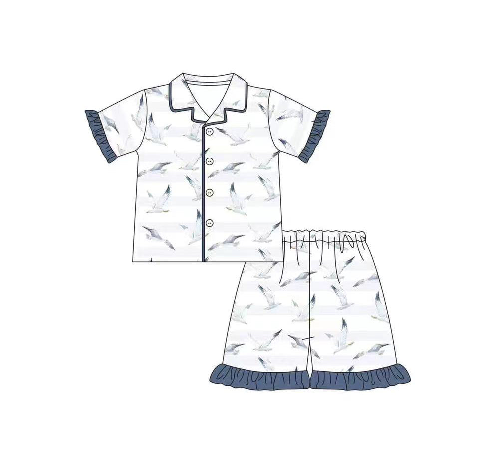 (Pre-order)GSSO0415 White Duck Print Girls Shorts Summer Pajamas Clothes Set
