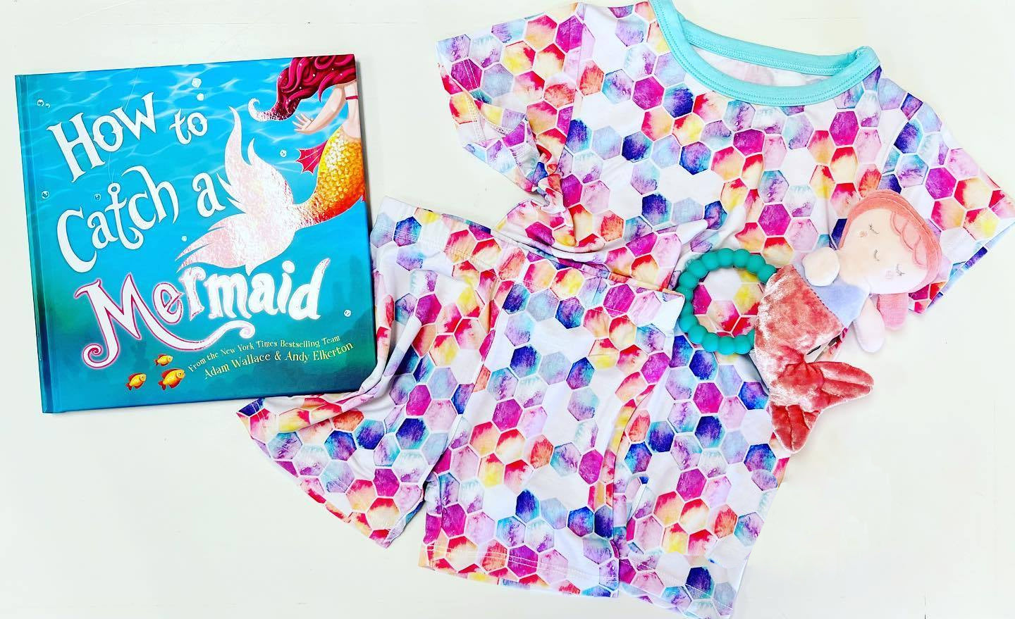 (Pre-order)GSSO0497 Colorful Mermaid Scales Print Girls Summer Pajamas Cothes Set