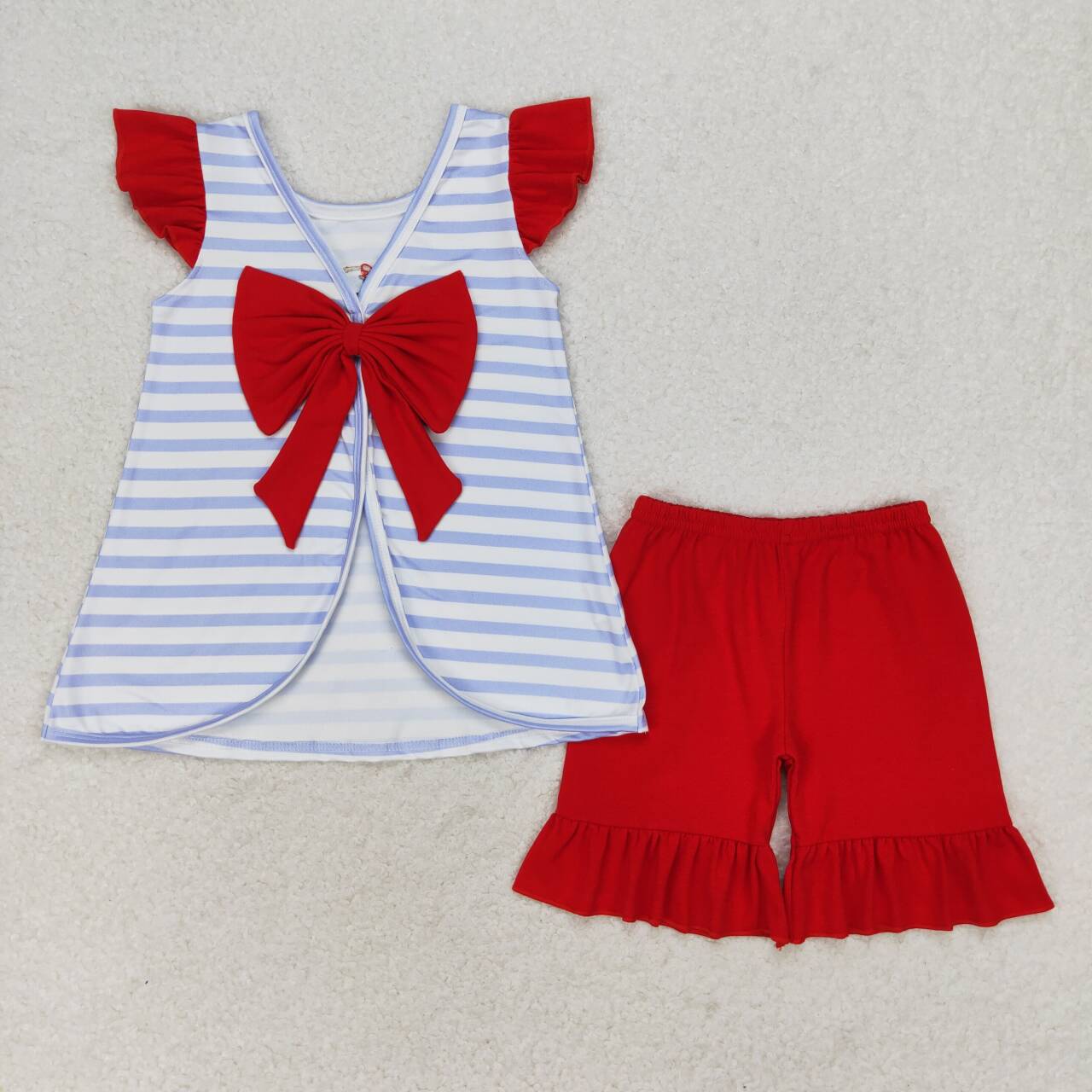 GSSO0663 Dog Flag Embroidery Top Red Shorts Girls 4th of July Clothes Set