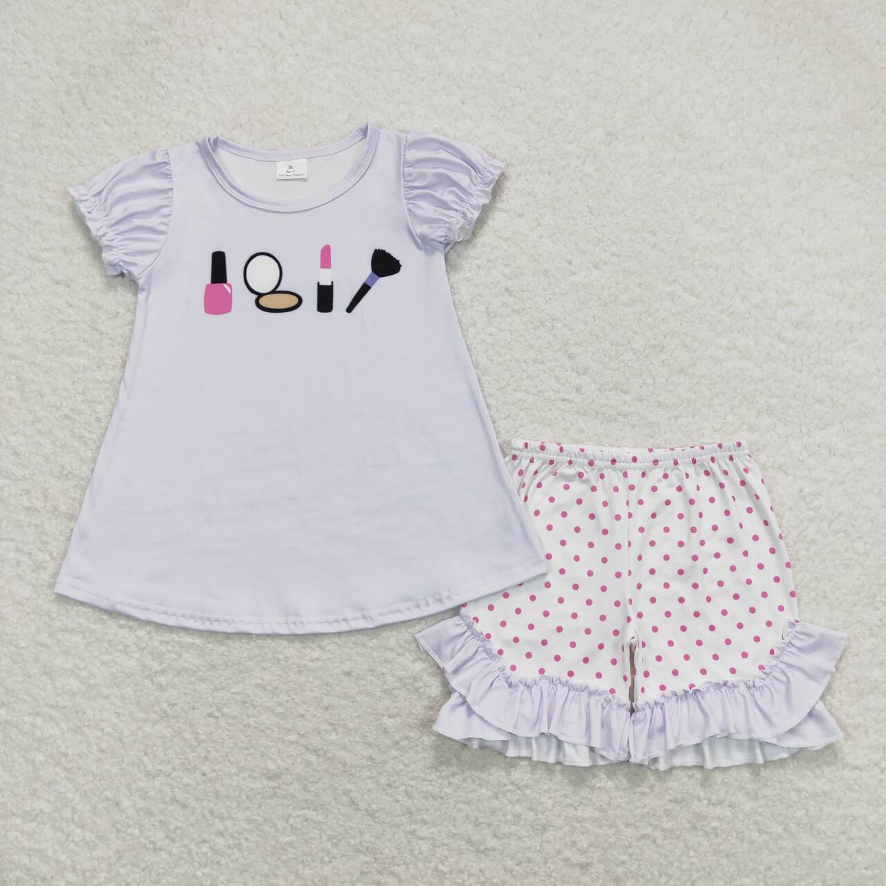 GSSO0862 Makeup Top Dots Shorts Girls Summer Clothes Set