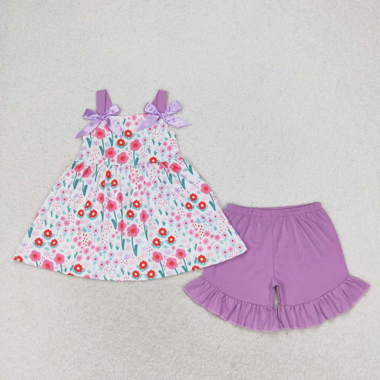 GSSO0992 Flowers Tunic Top Ruffle Shorts Girls Summer Clothes Set