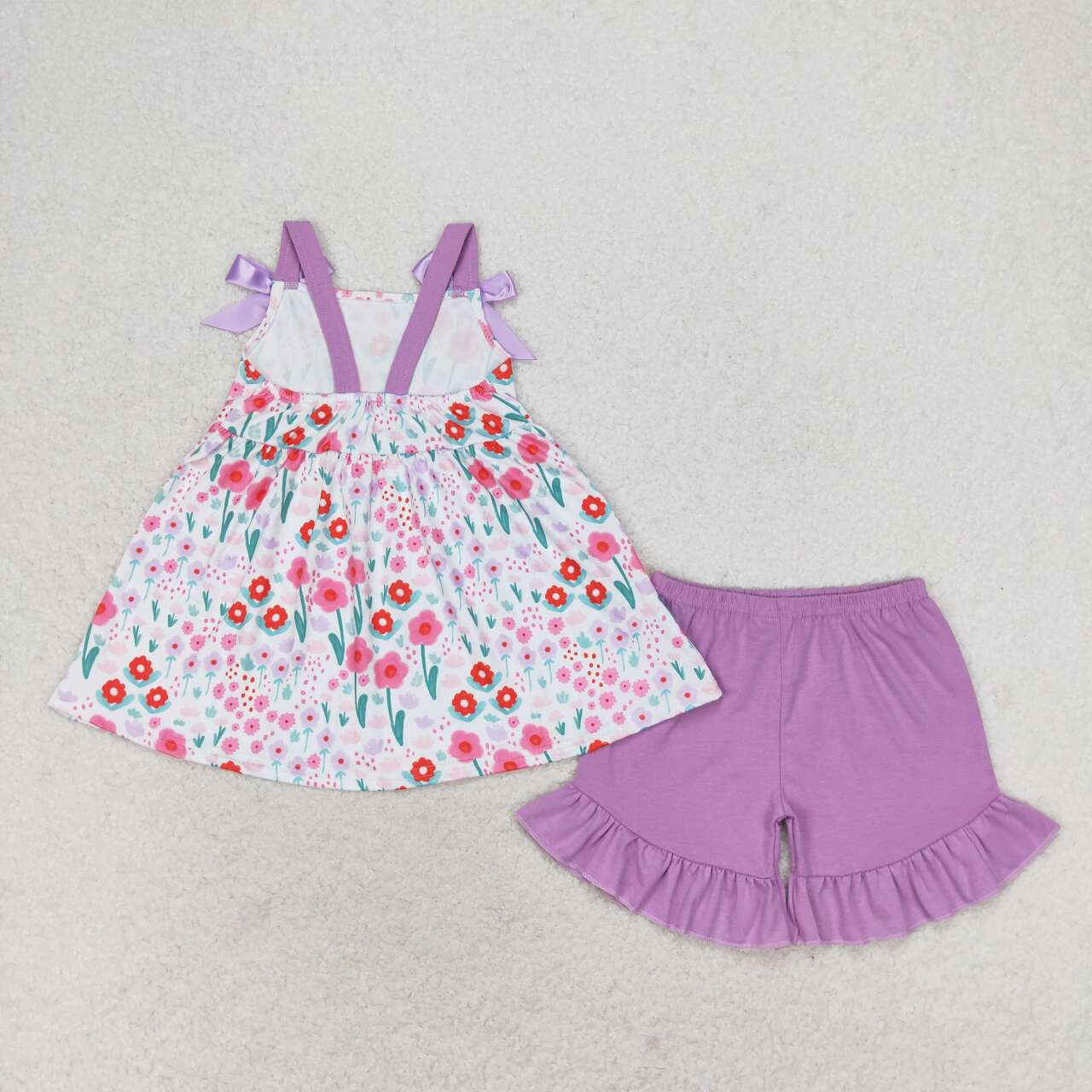 GSSO0992 Flowers Tunic Top Ruffle Shorts Girls Summer Clothes Set